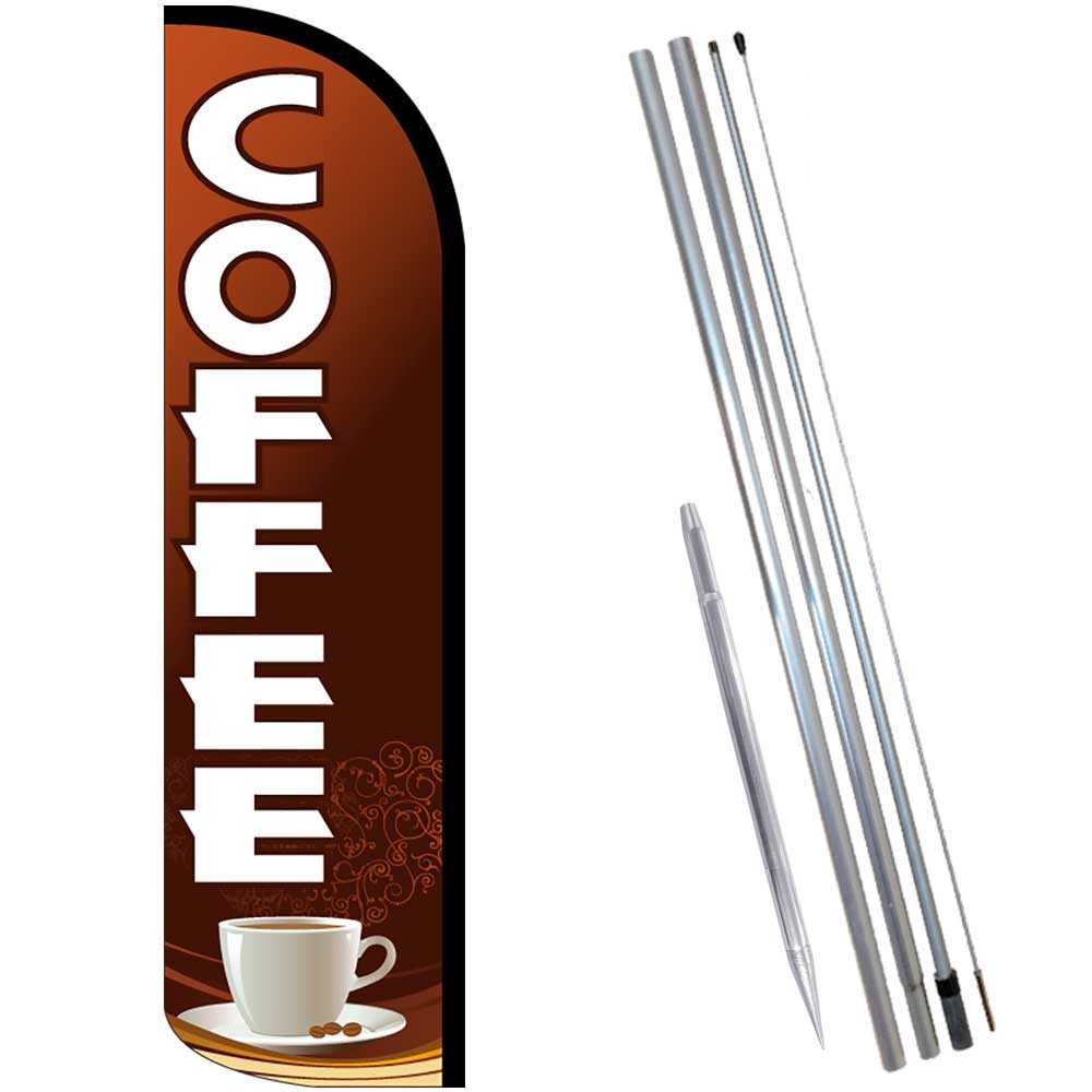 Coffee (Brown/White) Windless Feather Flag Bundle (Complete Kit) OR Optional Rep
