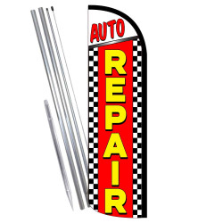 Auto Repair Premium Windless Feather Flag Bundle (Complete Kit) OR Optional Replacement Flag Only