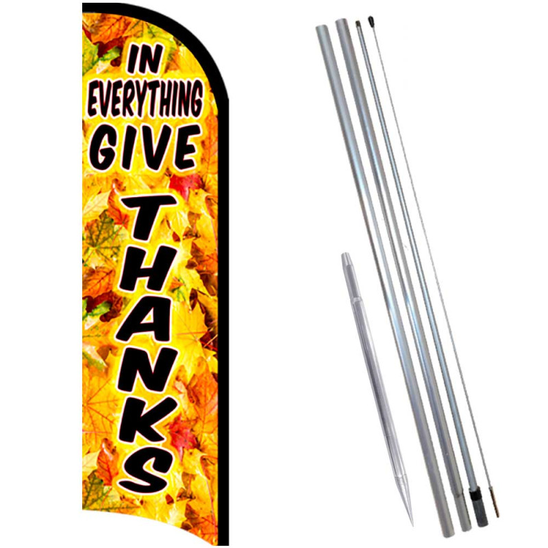 GIVE THANKS Premium Windless Feather Flag Bundle (Complete Kit) OR Optional Replacement Flag Only