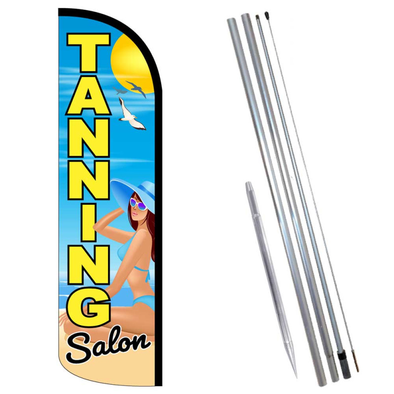 Tanning Salon Premium Windless  Feather Flag Bundle (Complete Kit) OR Optional Replacement Flag Only