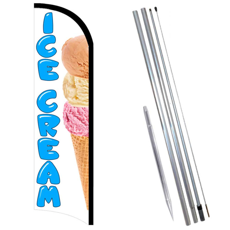 ICE CREAM Premium Windless  Feather Flag Bundle (Complete Kit) OR Optional Replacement Flag Only