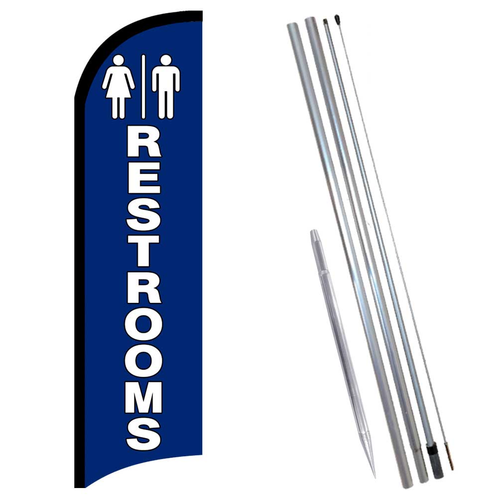RESTROOMS Premium Windless Feather Flag Bundle (Complete Kit) OR Optional Replac
