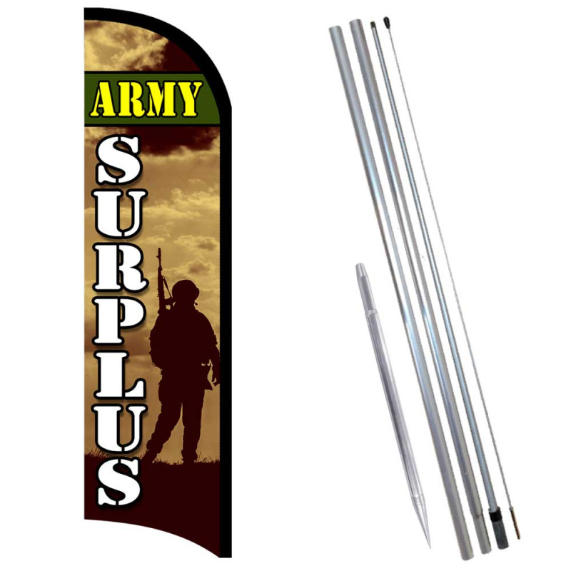 Army Surplus Premium Windless  Feather Flag Bundle (Complete Kit) OR Optional Replacement Flag Only