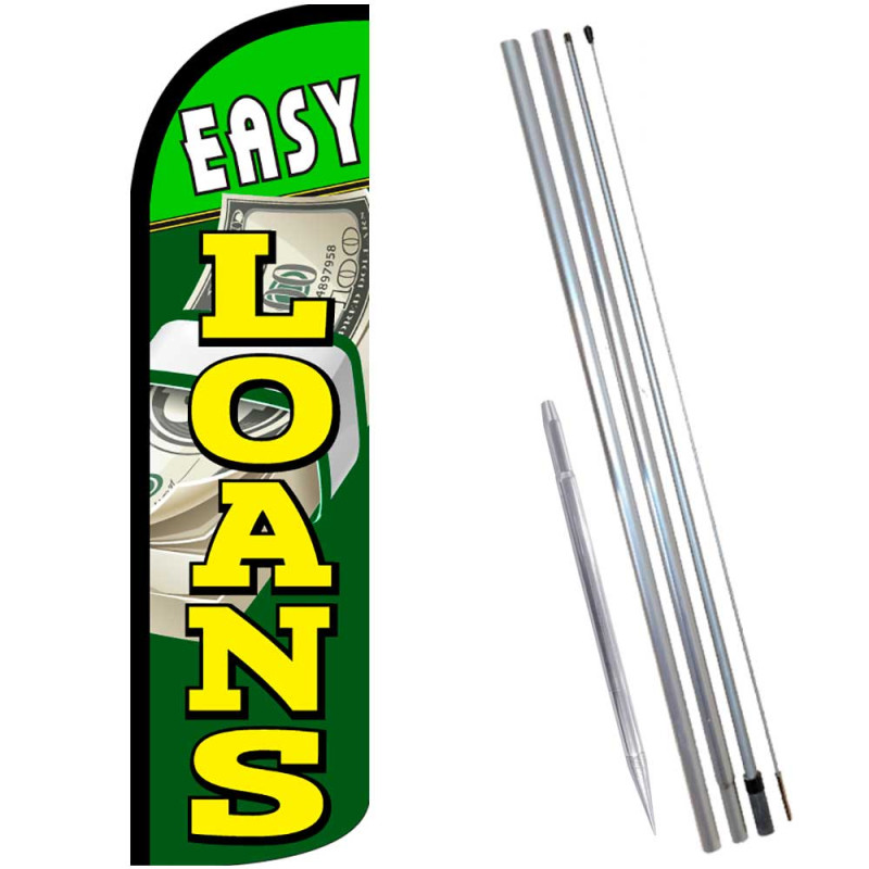 Easy Loans Windless Feather Flag Bundle (Complete Kit) OR Optional Replacement Flag Only