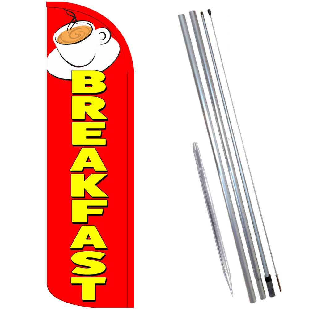 Breakfast (Red/Yellow/Cup) Windless Feather Flag Bundle (Complete Kit) OR Option