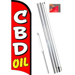 CBD OIL Windless Feather Flag Bundle (11.5' Tall Flag, 15' Tall Flagpole, Ground Mount Stake) 841098126988