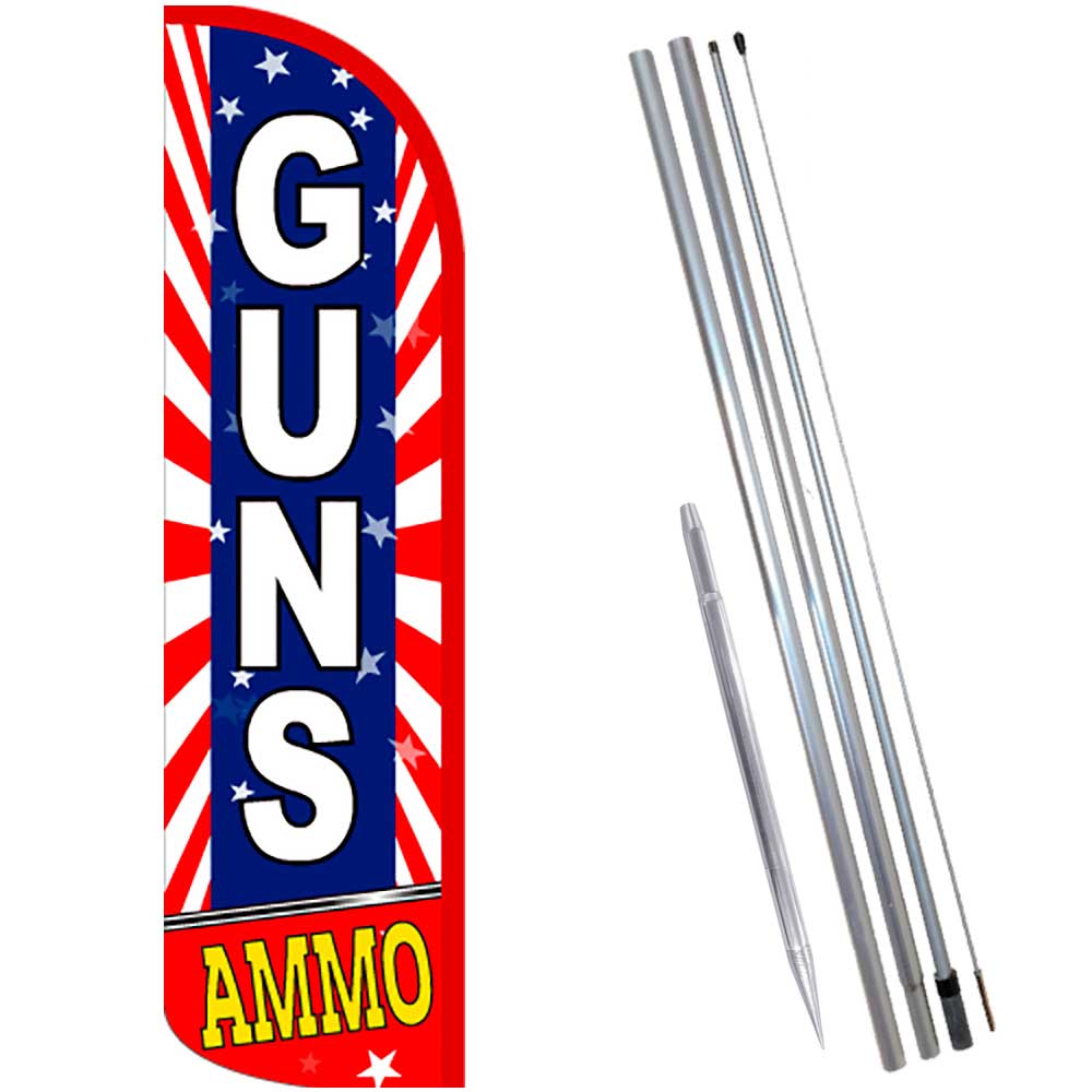 GUNS AMMO Windless Feather Flag Bundle (Complete Kit) OR Optional Replacement Fl