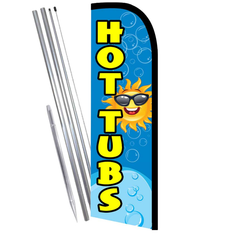 HOT TUBS Premium Windless  Feather Flag Bundle (Complete Kit) OR Optional Replacement Flag Only