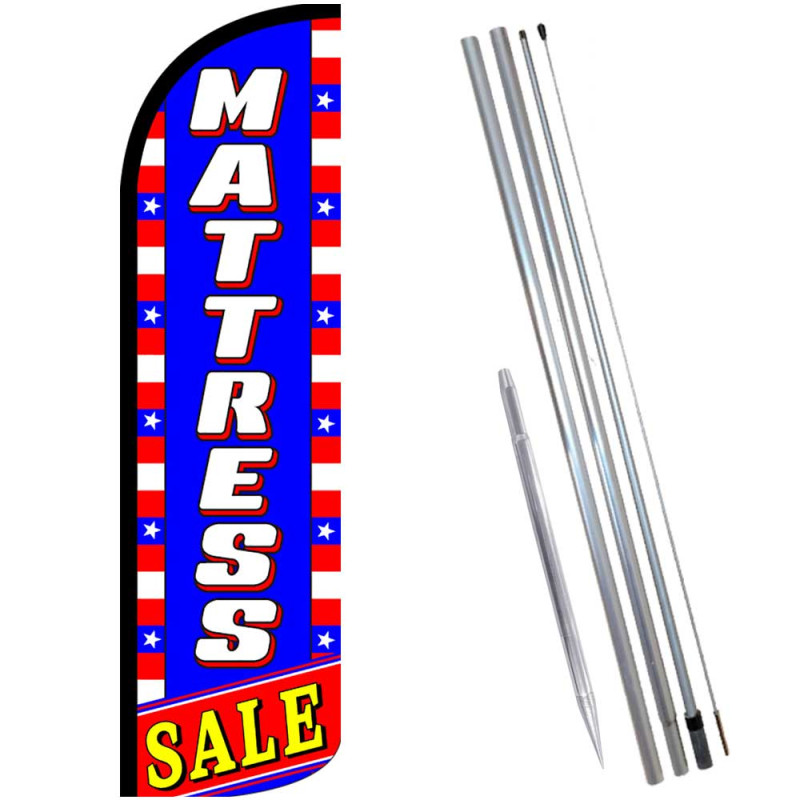 MATTRESS SALE (Blue/White/Stars) Windless Feather Flag Bundle (Complete Kit) OR Optional Replacement Flag Only