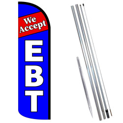 Vista Flags We Accept EBT Windless Feather Flag Bundle (11.5' Tall Flag, 15' Tall Flagpole, Ground Mount Stake)