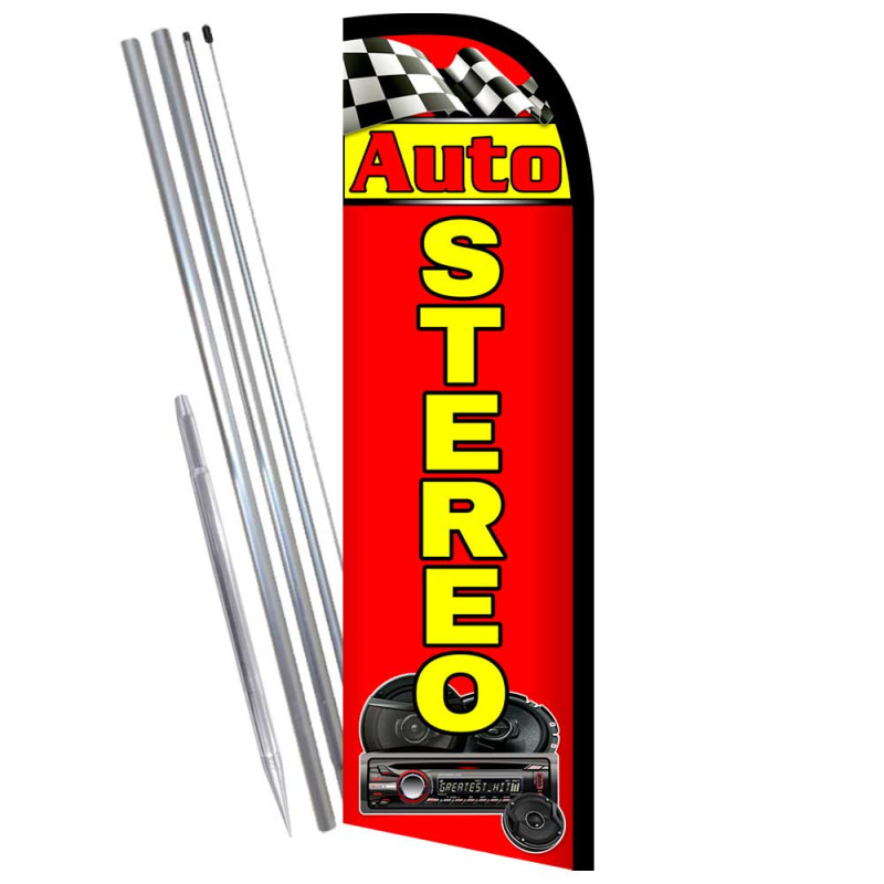 Auto Stereo Premium Windless Feather Flag Bundle (Complete Kit) OR Optional Replacement Flag Only