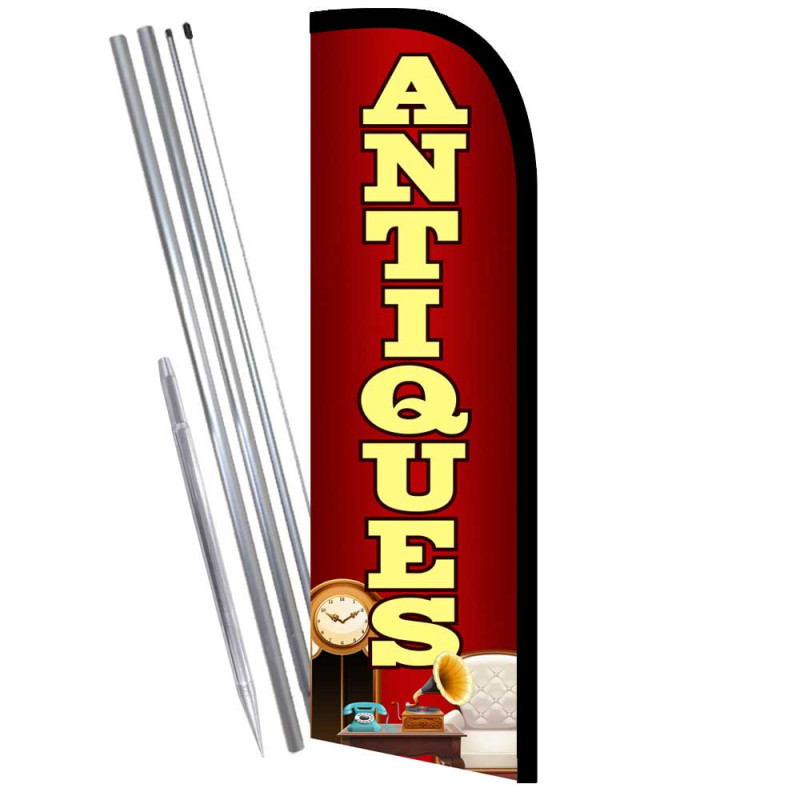 Antiques Premium Windless  Feather Flag Bundle (Complete Kit) OR Optional Replacement Flag Only