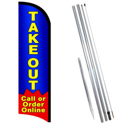 Takeout Order Online Premium Windless  Feather Flag Bundle (Complete Kit) OR Optional Replacement Flag Only