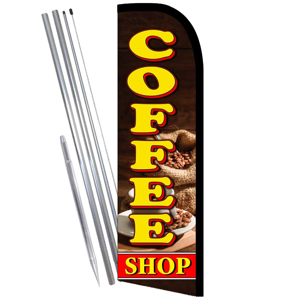Coffee Shop (Brown/Yellow) Windless Feather Flag Bundle (Complete Kit) OR Option