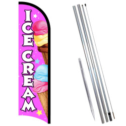 ICE CREAM (PINK) Premium Windless  Feather Flag Bundle (Complete Kit) OR Optional Replacement Flag Only