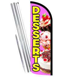 Desserts Premium Windless Feather Flag Bundle (Complete Kit) OR Optional Replacement Flag Only