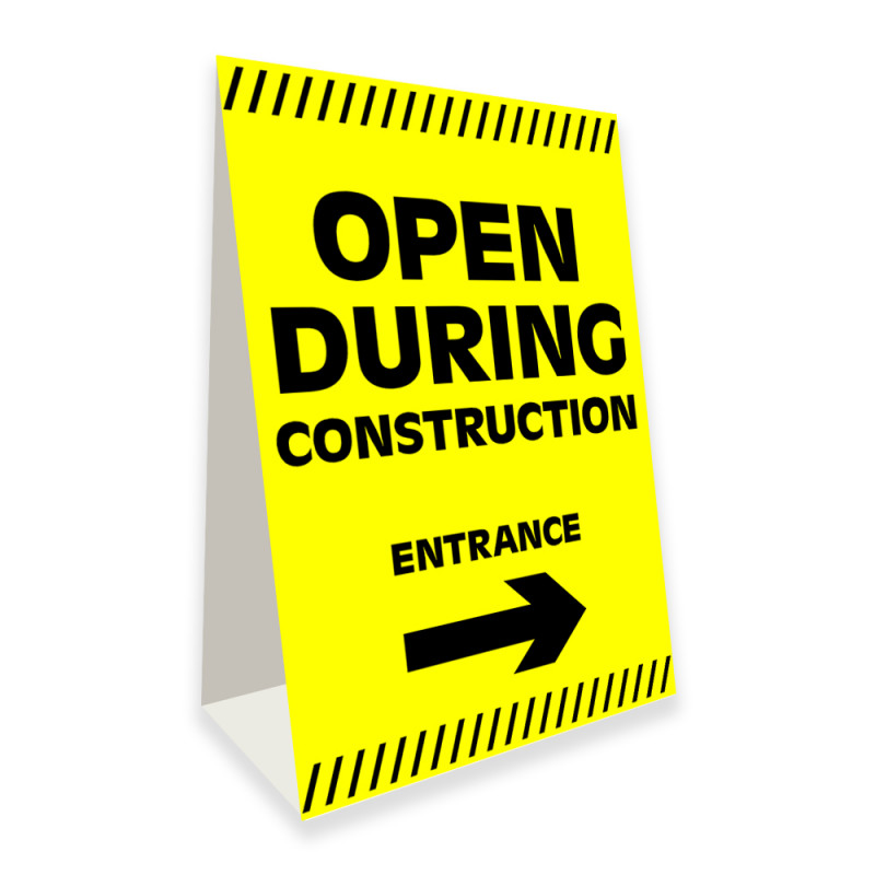 Open During Construction (Arrow) Economy A-Frame Sign
