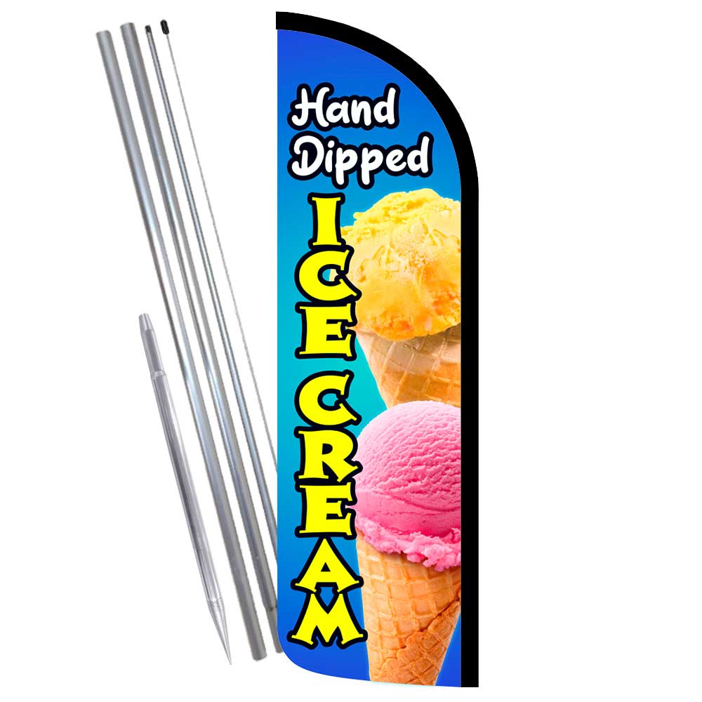 Hand Dipped Ice Cream Premium Windless Feather Flag Bundle (Complete Kit) OR Opt