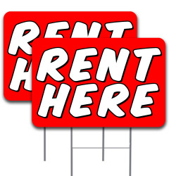 2 Pack Rent Here Yard Sign 16" x 24" - Double-Sided Print, with Metal Stakes 841098140922