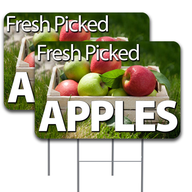 Apples 2 Pack Yard Signs 16" x 24" - Double-Sided Print, with Metal Stakes Made in The USA 841098140939