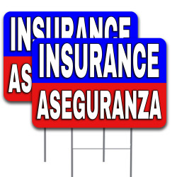 2 Pack Insurance ASEGURANZA Yard Sign 16" x 24" - Double-Sided Print, with Metal Stakes Made in The USA 841098140984