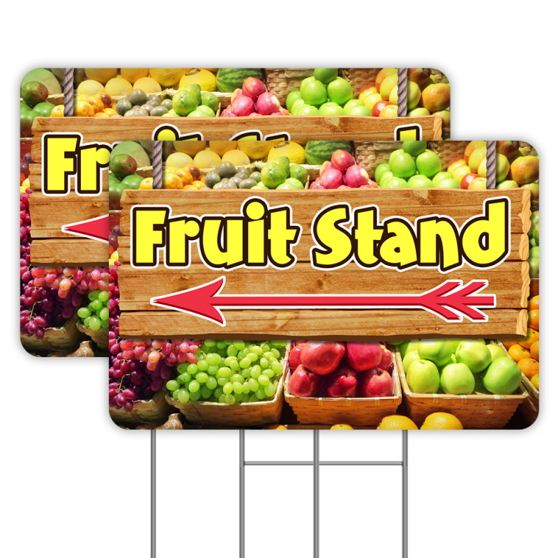Fruit Stand Arrow 2 Pack Double-Sided Yard Signs 16" x 24" with Metal Stakes (Made in Texas)