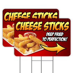 Fried Cheese Sticks Arrow 2 Pack Double-Sided Yard Signs 16" x 24" with Metal Stakes (Made in Texas)