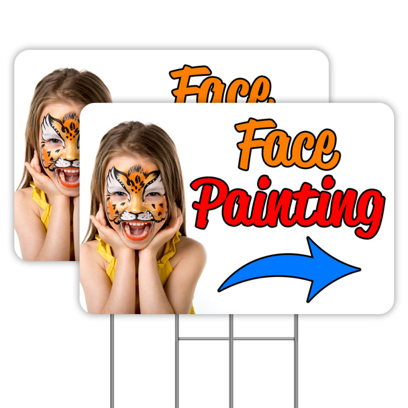Face Painting Arrow 2 Pack Double-Sided Yard Signs 16" x 24" with Metal Stakes (Made in Texas)