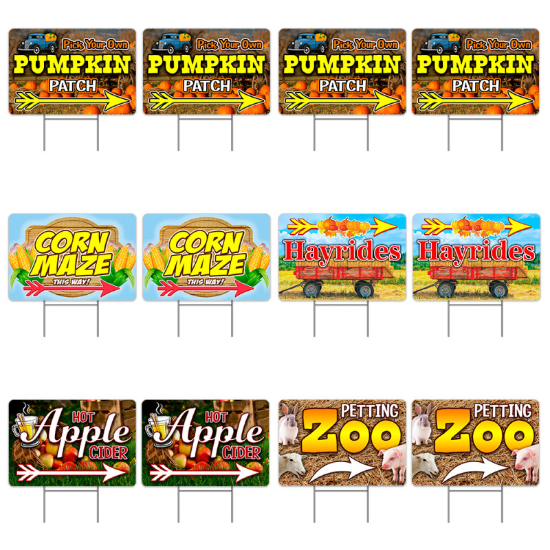 Fall Harvest Festival 12 Pack Yard Signs - Each Sign is 24" x 16" Double-Sided and Comes with Metal Stake Made in The USA