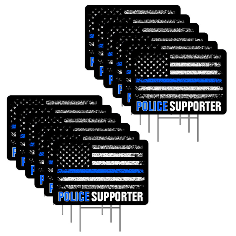 Thin Blue Line Police Supporter 12 Pack Yard Signs - Each Sign is 24" x 16" Single-Sided and Comes with Metal Stake Made in The