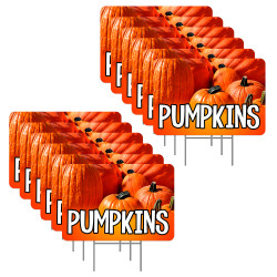 Pumpkins 12 Pack Yard Signs - Each Sign is 24" x 16" Single-Sided and Comes with Metal Stake Made in The USA