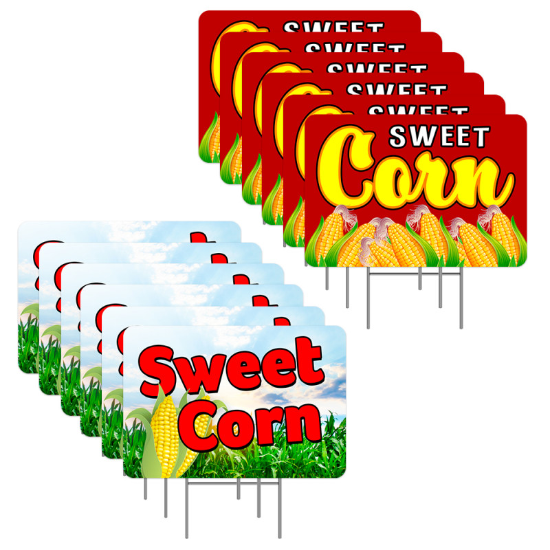Sweet Corn 12 Pack Yard Signs - Each Sign is 24" x 16" Single-Sided and Comes with Metal Stake Made in The USA