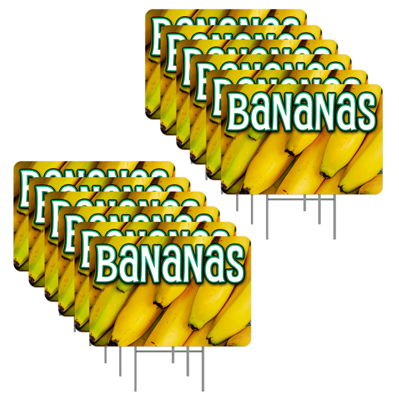 Bananas 12 Pack Yard Signs - Each Sign is 24" x 16" Single-Sided and Comes with Metal Stake Made in The USA