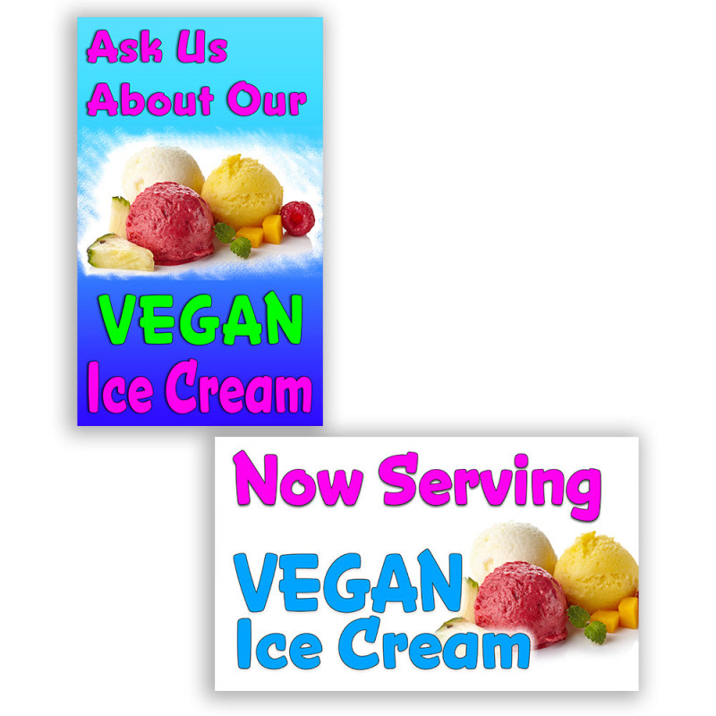 2 Pack Vegan Ice Cream Perforated Window Decal 9" x 15" Each (Removable)