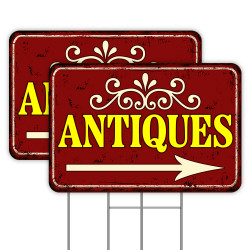 Antiques (Arrow) Yard Sign 16" x 24" - Double-Sided Print, with Metal Stakes 841098141639