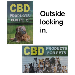 2 Pack CBD Oil for Pets Perforated Window Decal 9" x 15" Each (Removable)