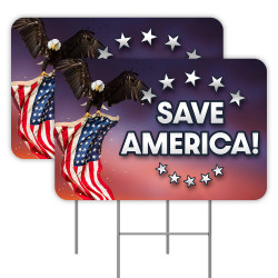 Save America! 2 Pack Double-Sided Yard Signs 16" x 24" with Metal Stakes (Made in Texas)