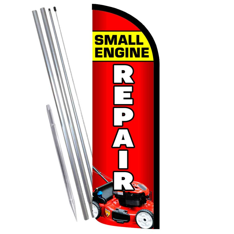 Small Engine Repair Premium Windless Feather Flag Bundle (Complete Kit) OR Optional Replacement Flag Only