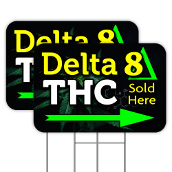 2 Pack Delta 8 (Arrow) Yard Sign 16" x 24" - Double-Sided Print, with Metal Stakes 841098141837
