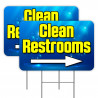 Clean Restrooms (Arrow) 2 Pack Double-Sided Yard Signs 16" x 24" with Metal Stakes (Made in Texas)