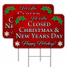 Closed Christmas & New Years 2 Pack Double-Sided Yard Signs 16" x 24" with Metal Stakes (Made in Texas)