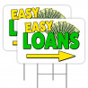 EASY LOANS (Arrow) 2 Pack Double-Sided Yard Signs 16" x 24" with Metal Stakes (Made in Texas)
