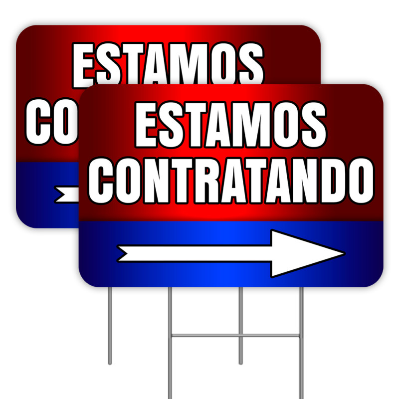 ESTAMOS CONTRATANDO (Arrow) 2 Pack Double-Sided Yard Signs 16" x 24" with Metal Stakes (Made in Texas)