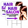 HAIR SALON (Arrow) 2 Pack Double-Sided Yard Signs 16" x 24" with Metal Stakes (Made in Texas)