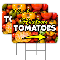 Heirloom Tomatoes (Arrow) 2 Pack Double-Sided Yard Signs 16" x 24" with Metal Stakes (Made in Texas)