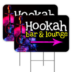 Hookah Bar & Lounge (Arrow) 2 Pack Double-Sided Yard Signs 16" x 24" with Metal Stakes (Made in Texas)