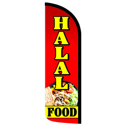 Halal Food Premium Windless Feather Flag Bundle (Complete Kit) OR Optional Replacement Flag Only