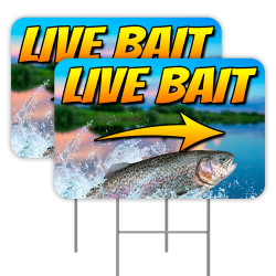 Live Bait (Arrow) 2 Pack Double-Sided Yard Signs 16" x 24" with Metal Stakes (Made in Texas)