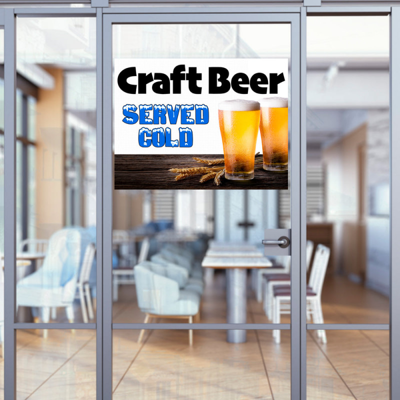 Craft Beer Served Cold 32" x 24" Perforated Removable Window Decal (Made in The USA)