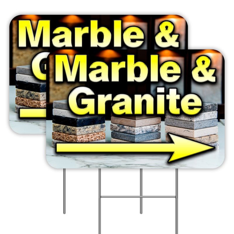 MARBLE & GRANITE 2 Pack Double-Sided Yard Signs 16" x 24" with Metal Stakes (Made in Texas)